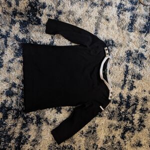 Women’s Black Boatneck Tank Top with Gold Button Detail
